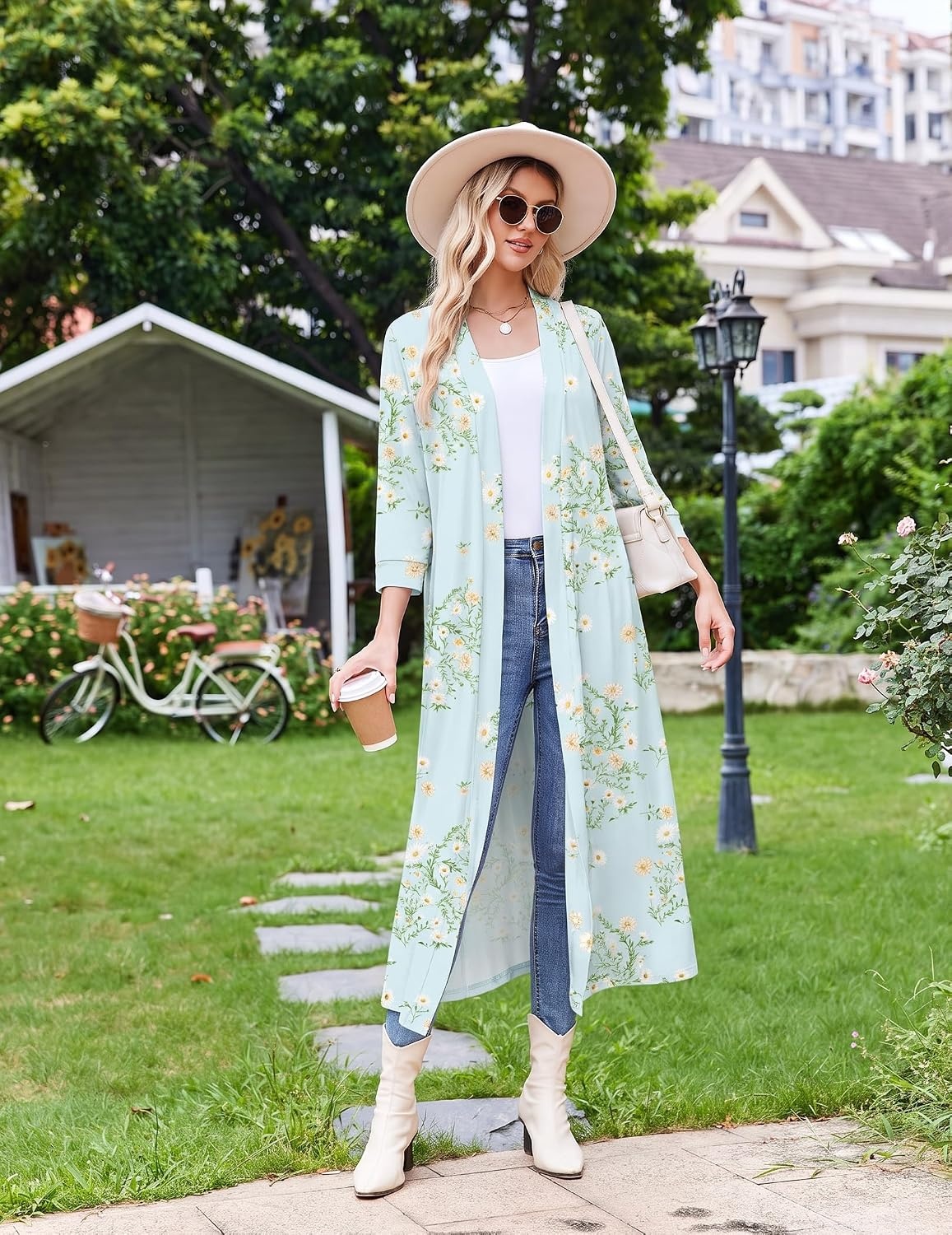 image:imageEkouaer Women Robes Long Knit Bathrobe Soft Kimono Loungewear with PocketsGreen Daisy