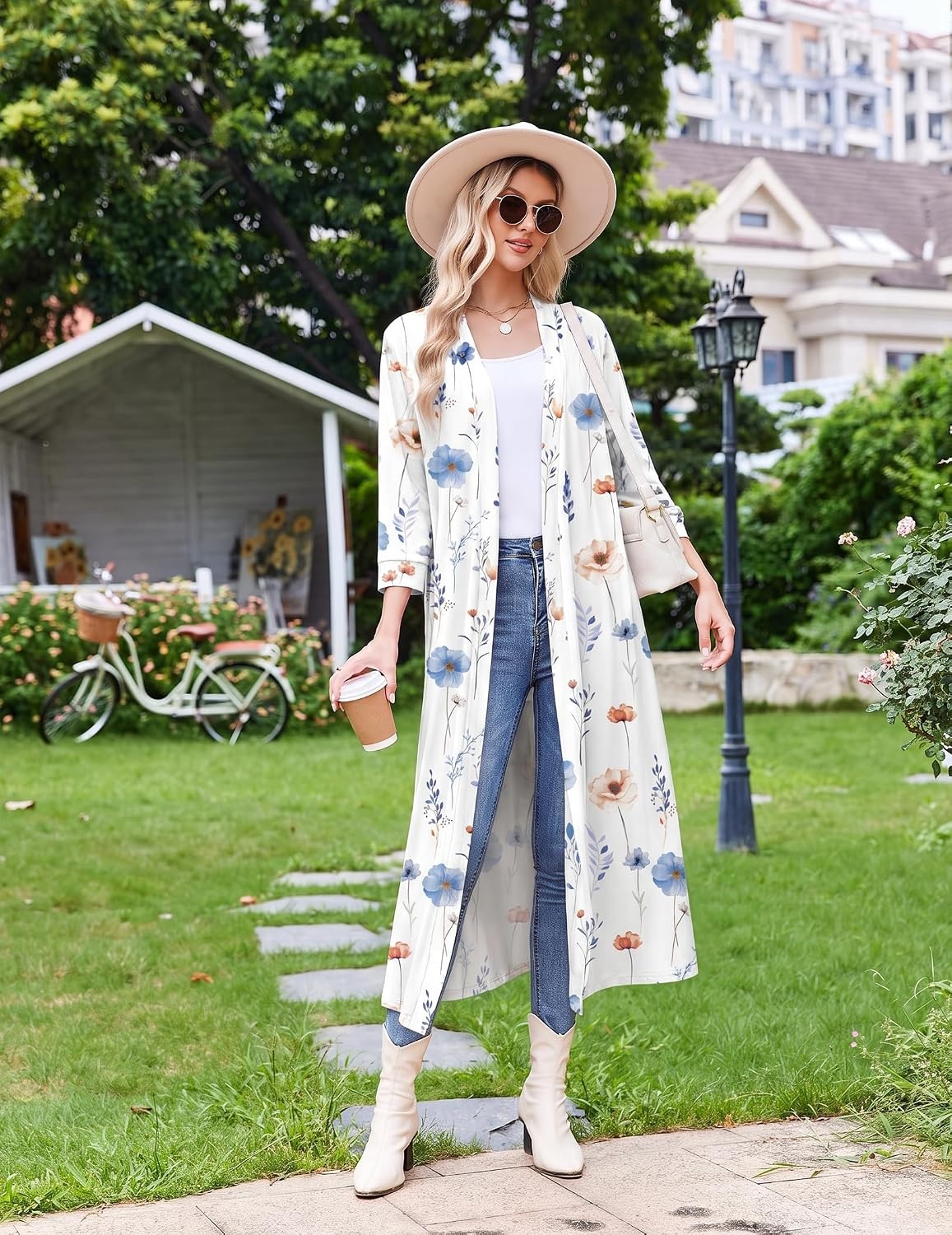 image:imageEkouaer Women Robes Long Knit Bathrobe Soft Kimono Loungewear with PocketsWhite Flowers