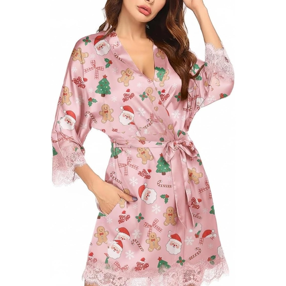 image:imageEkouaer Womens Robes Satin Silky Bridesmaid Wedding Robe Silk Bathrobe