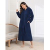 Ekouaer Fleece Robes for Women Zipper Long Bathrobe Plush Hooded Housecoat(B Navy Blue)