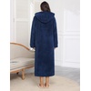 Ekouaer Fleece Robes for Women Zipper Long Bathrobe Plush Hooded Housecoat(B Navy Blue)