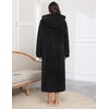Ekouaer Fleece Robes for Women Zipper Long Bathrobe Plush Hooded Housecoat(Black)