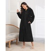 Ekouaer Fleece Robes for Women Zipper Long Bathrobe Plush Hooded Housecoat(Black)