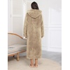 Ekouaer Fleece Robes for Women Zipper Long Bathrobe Plush Hooded Housecoat(C Khaki)