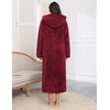 Ekouaer Fleece Robes for Women Zipper Long Bathrobe Plush Hooded Housecoat(D Wine Red)