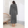 Ekouaer Fleece Robes for Women Zipper Long Bathrobe Plush Hooded Housecoat(Dark Grey)
