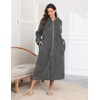 Ekouaer Fleece Robes for Women Zipper Long Bathrobe Plush Hooded Housecoat(Dark Grey)