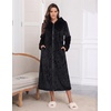 Ekouaer Fleece Robes for Women Zipper Long Bathrobe Plush Hooded Housecoat(P Black Jacquard)