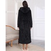 Ekouaer Fleece Robes for Women Zipper Long Bathrobe Plush Hooded Housecoat(P Black Jacquard)