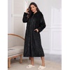 Ekouaer Fleece Robes for Women Zipper Long Bathrobe Plush Hooded Housecoat(P Black Jacquard)