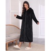 Ekouaer Fleece Robes for Women Zipper Long Bathrobe Plush Hooded Housecoat(P Black Jacquard)