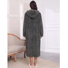 Ekouaer Fleece Robes for Women Zipper Long Bathrobe Plush Hooded Housecoat(P Dark Grey Jacquard)