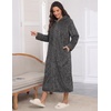Ekouaer Fleece Robes for Women Zipper Long Bathrobe Plush Hooded Housecoat(P Dark Grey Jacquard)