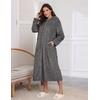 Ekouaer Fleece Robes for Women Zipper Long Bathrobe Plush Hooded Housecoat(P Dark Grey Jacquard)