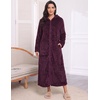Ekouaer Fleece Robes for Women Zipper Long Bathrobe Plush Hooded Housecoat(P Dark Purple Jacquard)