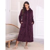 Ekouaer Fleece Robes for Women Zipper Long Bathrobe Plush Hooded Housecoat(P Dark Purple Jacquard)