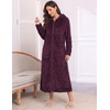 Ekouaer Fleece Robes for Women Zipper Long Bathrobe Plush Hooded Housecoat(P Dark Purple Jacquard)