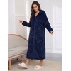 Ekouaer Fleece Robes for Women Zipper Long Bathrobe Plush Hooded Housecoat(P Navy Blue Jacquard)