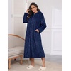 Ekouaer Fleece Robes for Women Zipper Long Bathrobe Plush Hooded Housecoat(P Navy Blue Jacquard)