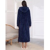 Ekouaer Fleece Robes for Women Zipper Long Bathrobe Plush Hooded Housecoat(P Navy Blue Jacquard)