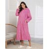 Ekouaer Fleece Robes for Women Zipper Long Bathrobe Plush Hooded Housecoat(P Rose Red Jacquard)