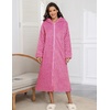 Ekouaer Fleece Robes for Women Zipper Long Bathrobe Plush Hooded Housecoat(P Rose Red Jacquard)