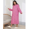 Ekouaer Fleece Robes for Women Zipper Long Bathrobe Plush Hooded Housecoat(P Rose Red Jacquard)