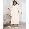 Ekouaer Fleece Robes for Women Zipper Long Bathrobe Plush Hooded Housecoat(P White Jacquard)