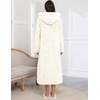Ekouaer Fleece Robes for Women Zipper Long Bathrobe Plush Hooded Housecoat(P White Jacquard)