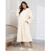Ekouaer Fleece Robes for Women Zipper Long Bathrobe Plush Hooded Housecoat(P White Jacquard)