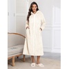 Ekouaer Fleece Robes for Women Zipper Long Bathrobe Plush Hooded Housecoat(P White Jacquard)