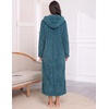 Ekouaer Fleece Robes for Women Zipper Long Bathrobe Plush Hooded Housecoat(Peacock Blue Jacquard)