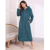 Ekouaer Fleece Robes for Women Zipper Long Bathrobe Plush Hooded Housecoat(Peacock Blue Jacquard)