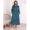 Ekouaer Fleece Robes for Women Zipper Long Bathrobe Plush Hooded Housecoat(Peacock Blue Jacquard)