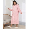 Ekouaer Fleece Robes for Women Zipper Long Bathrobe Plush Hooded Housecoat(Pink Jacquard)