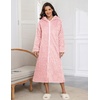 Ekouaer Fleece Robes for Women Zipper Long Bathrobe Plush Hooded Housecoat(Pink Jacquard)