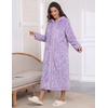 Ekouaer Fleece Robes for Women Zipper Long Bathrobe Plush Hooded Housecoat(Purple Jacquard)