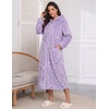Ekouaer Fleece Robes for Women Zipper Long Bathrobe Plush Hooded Housecoat(Purple Jacquard)