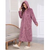 Ekouaer Fleece Robes for Women Zipper Long Bathrobe Plush Hooded Housecoat(Purple Red Jacquard)