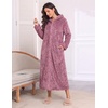 Ekouaer Fleece Robes for Women Zipper Long Bathrobe Plush Hooded Housecoat(Purple Red Jacquard)