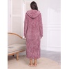 Ekouaer Fleece Robes for Women Zipper Long Bathrobe Plush Hooded Housecoat(Purple Red Jacquard)