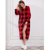 Ekouaer Fleece Robes for Women Zipper Long Bathrobe Plush Hooded Housecoat(Red and Black Pliad)