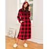 Ekouaer Fleece Robes for Women Zipper Long Bathrobe Plush Hooded Housecoat(Red and Black Pliad)