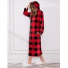 Ekouaer Fleece Robes for Women Zipper Long Bathrobe Plush Hooded Housecoat(Red and Black Pliad)