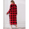 Ekouaer Fleece Robes for Women Zipper Long Bathrobe Plush Hooded Housecoat(Red and Black Pliad)