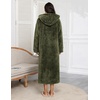 Ekouaer Fleece Robes for Women Zipper Long Bathrobe Plush Hooded Housecoat(Z Army Green)