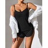 Ekouaer Pajama Sets for Women V Neck Cami Split Short Set(Black)