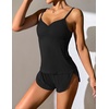 Ekouaer Pajama Sets for Women V Neck Cami Split Short Set(Black)