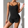 Ekouaer Pajama Sets for Women V Neck Cami Split Short Set(Black)