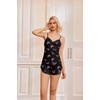 Ekouaer Pajama Sets for Women V Neck Cami Split Short Set(Black Butterfly)